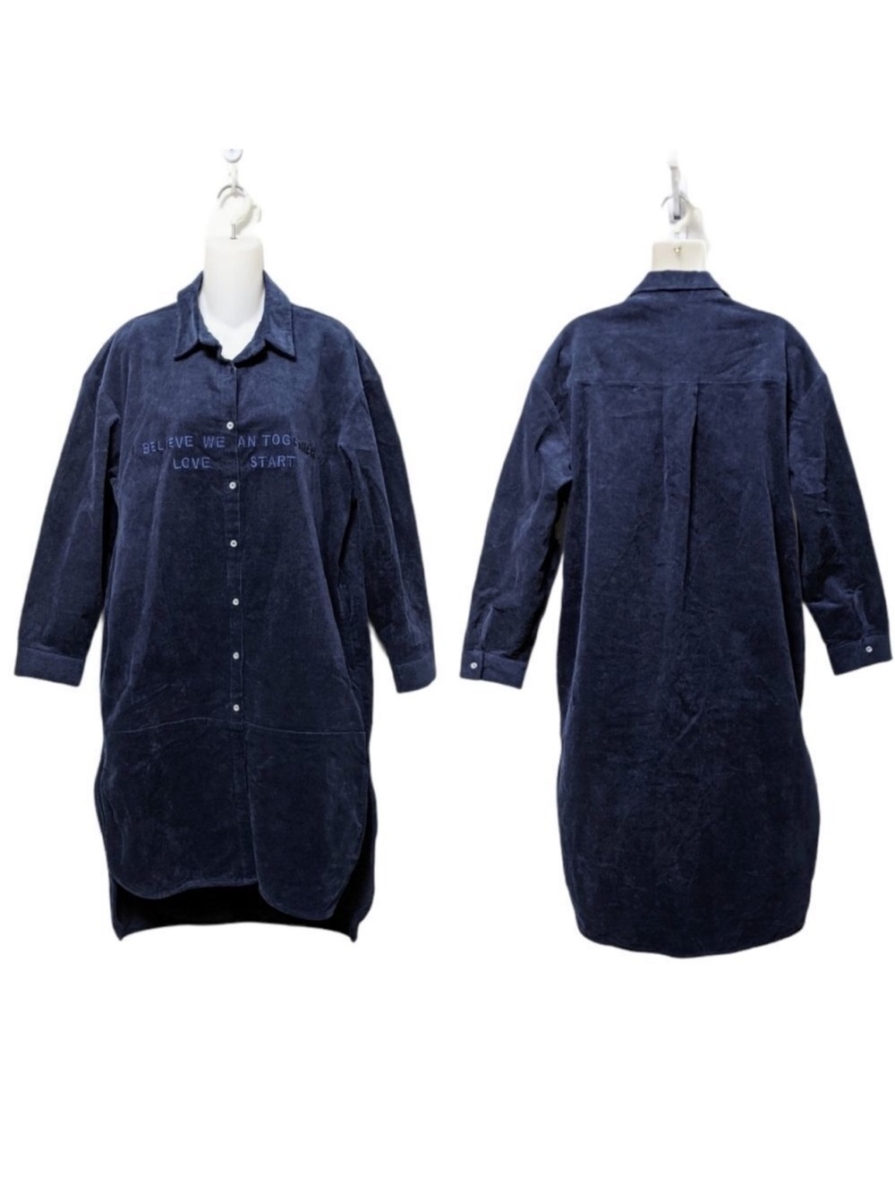 NWT MATERIAL GIRL Blue Corduroy Shirt Dress M